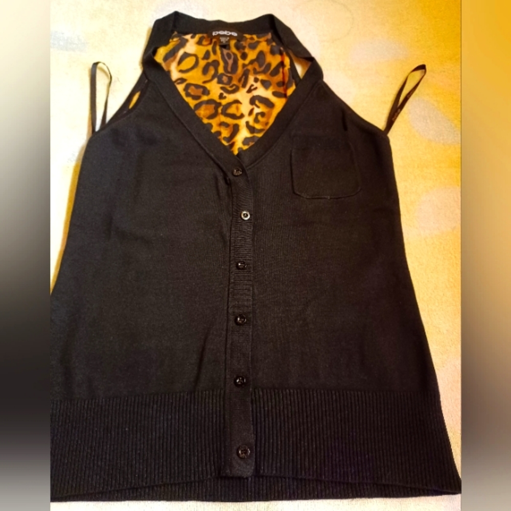 Bebe Silk/Spandex Sleeveless Top-Animal Print Back-Size M